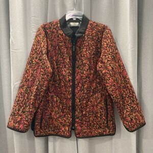 Bob Mackie Wearable Art Jacket All Over Floral Print Orange Large